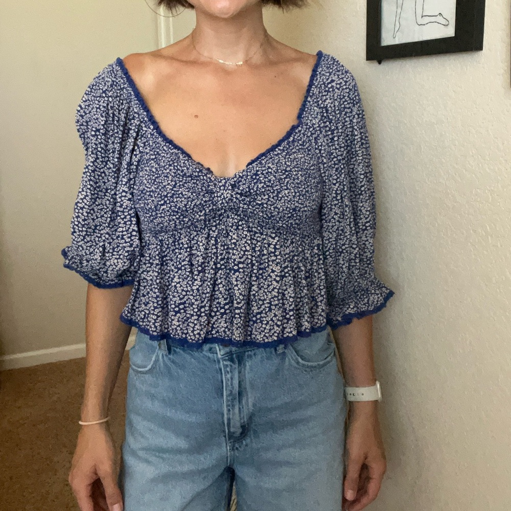 Brittnee Print Smocked Back Peplum Top